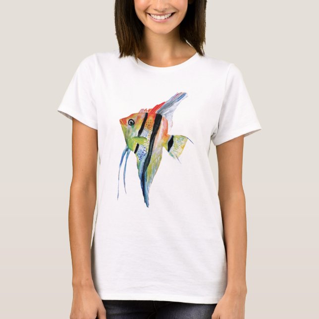 T-shirt bleu jaune de la Dame de poisson (Devant)