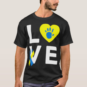 T-shirt Bleu jaune imprimé à la main coeur monde entier sy