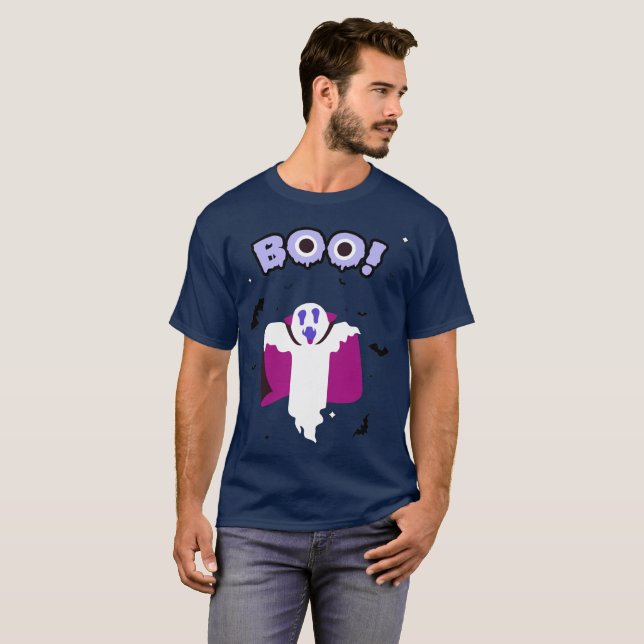 T-shirt bleu marine Dracula Boo (Devant entier)