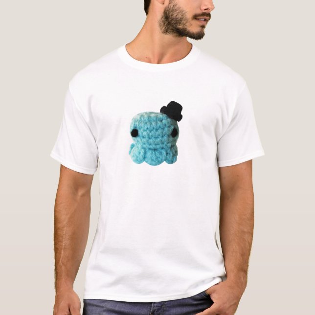 T-shirt Bleu mignon de casquette supérieur de poulpe (Devant)