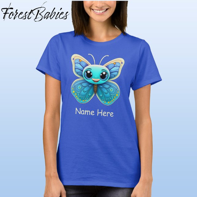 T-shirt Bleu mou Papillon sauvage Graphique de dessin de l (Butterfly, Deep Royal Blue Customizable ForestBabies Women's Basic T-shirt - Front)