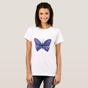 T-shirt Bleu papillon Art féminin, blanc