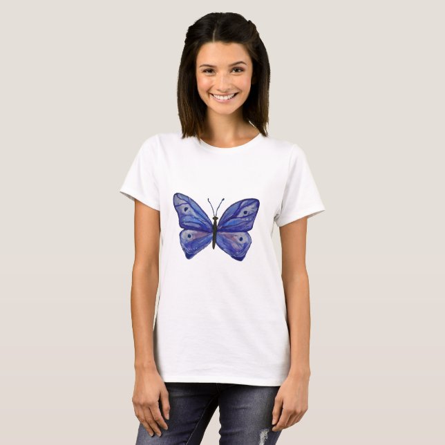 T-shirt Bleu papillon Art féminin, blanc (Devant entier)