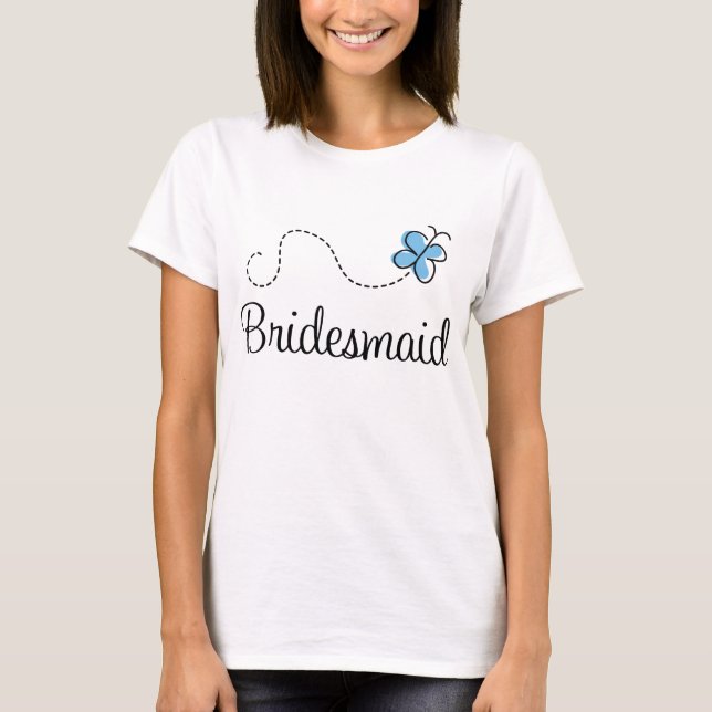 T-shirt Bleu papillon Bridesmaid Ringer Tee (Devant)