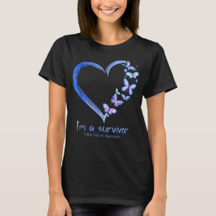 T-shirt Bleu Papillon Coeur Je suis Un Survivant Colon Can
