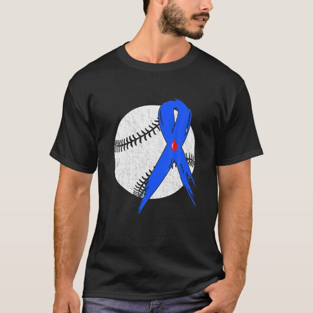 T-shirt Bleu Ruban Baseball Diabète Guerrier de sensibilis (Devant)