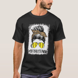 T-shirt Bleu Softball Stepmaman Vie Leopard Messy Bun M