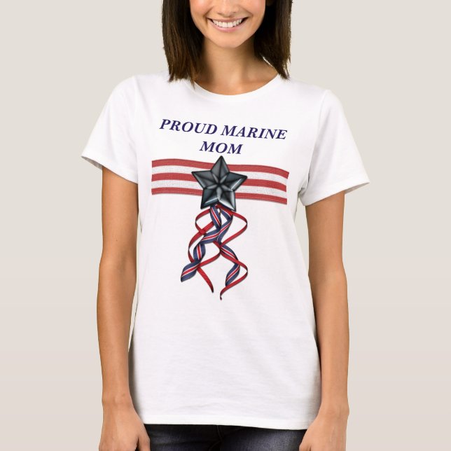 T-shirt Bleu Star Ribbon Fier Marine Maman (Devant)