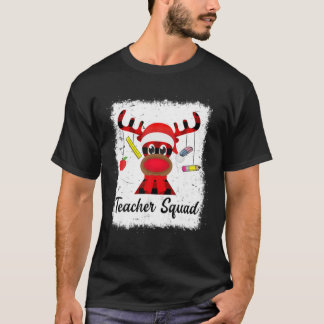 T-shirt Bleu Teacher Squad Reindeer Blanc Rouge Christma