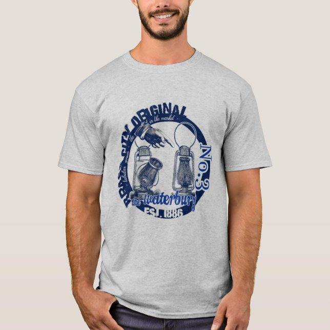 T-shirt BLEU tubulaire de chemise de lanterne de la ville (Devant)