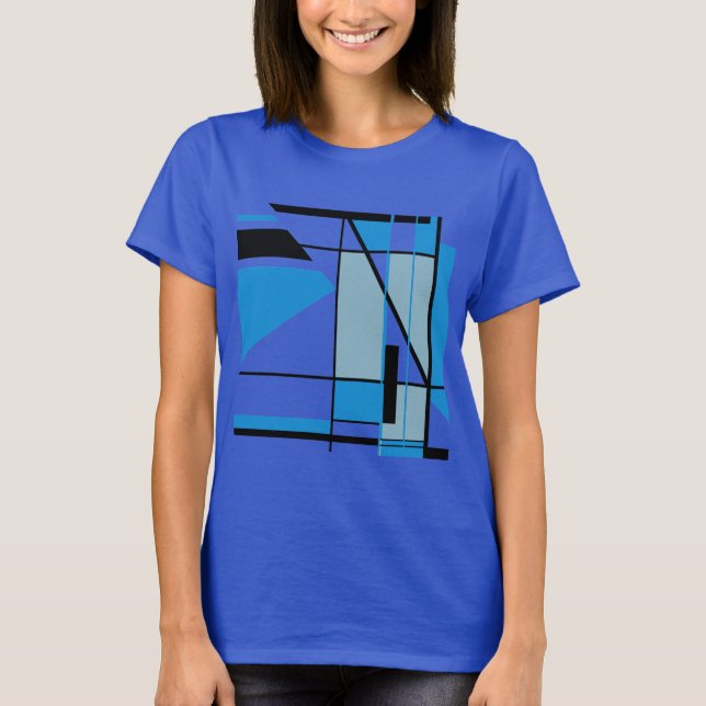 T-shirt Bleu Turquoise Mosaïque noire MCM Look Géométrique (Devant)