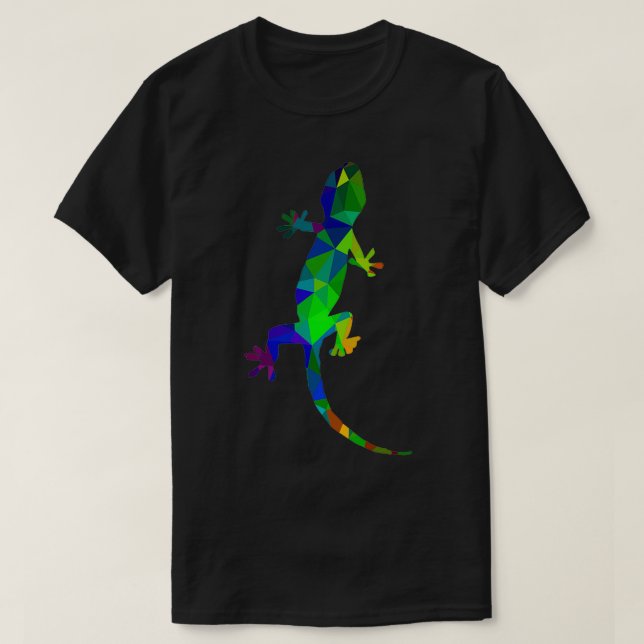 T-shirt bleu vert Gecko en polygones (Design devant)