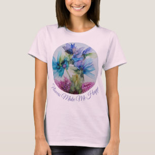 T-shirt Bleu violet rose vert rose Art Floral