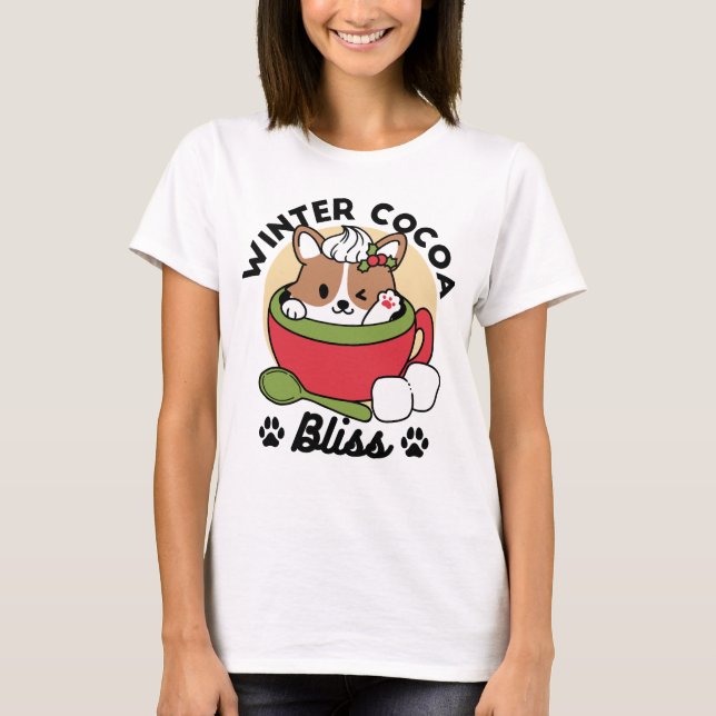 T-shirt Bliss de cacao d'hiver - Chien mignon en mode Mug (Devant)