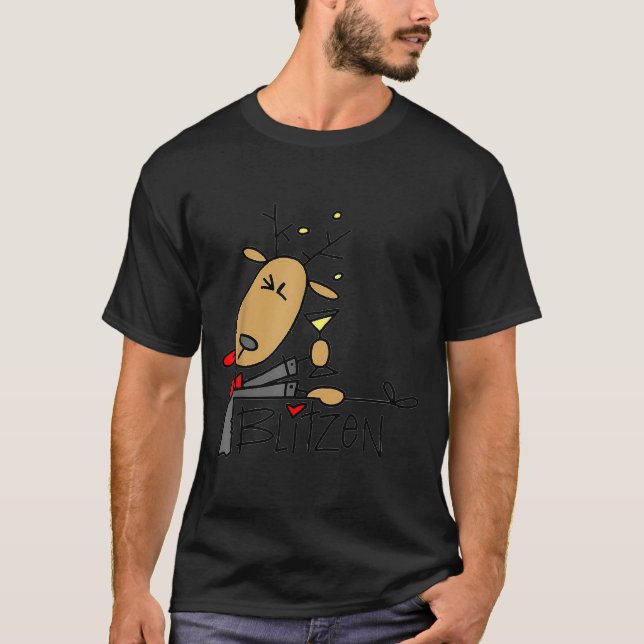 T-shirt Blitzen Christmas Funny Reindeer  (Devant)