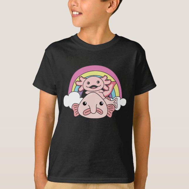 T-shirt Blobfish Axolotl Cute Animaux Avec Rainbow Kawaii (Devant)