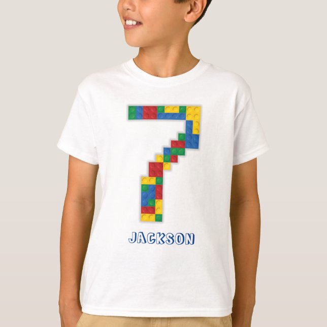 T-shirt Blocs de construction Briques d'anniversaire 7 ans (Devant)