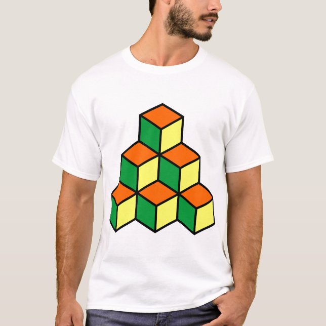 T-shirt Blocs géométriques - vert orange et jaune (Devant)