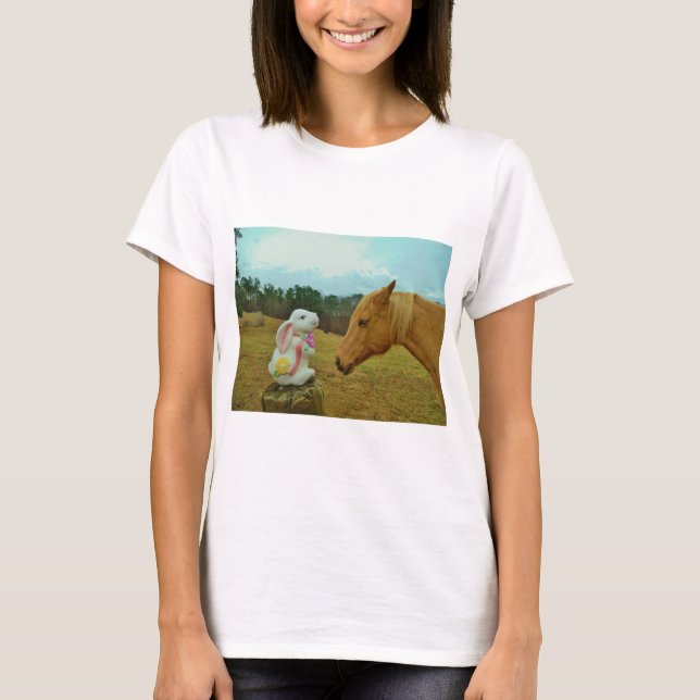 T-shirt Blond Jaune cheval & Bunny de Pâques (Devant)