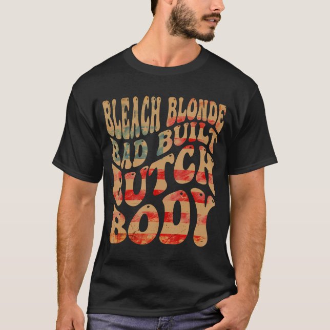 T-shirt Blonde Bleue Bad Construit Bouton Corps Mème (Devant)