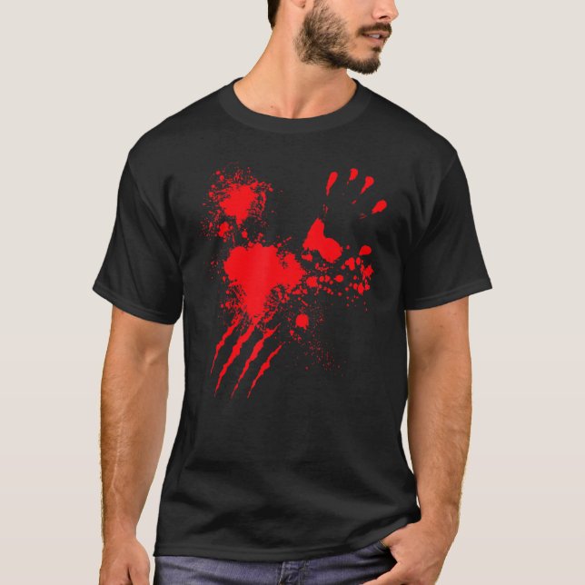 T-shirt Blood Splatter Bloody Hand Real   Halloween Costum (Devant)