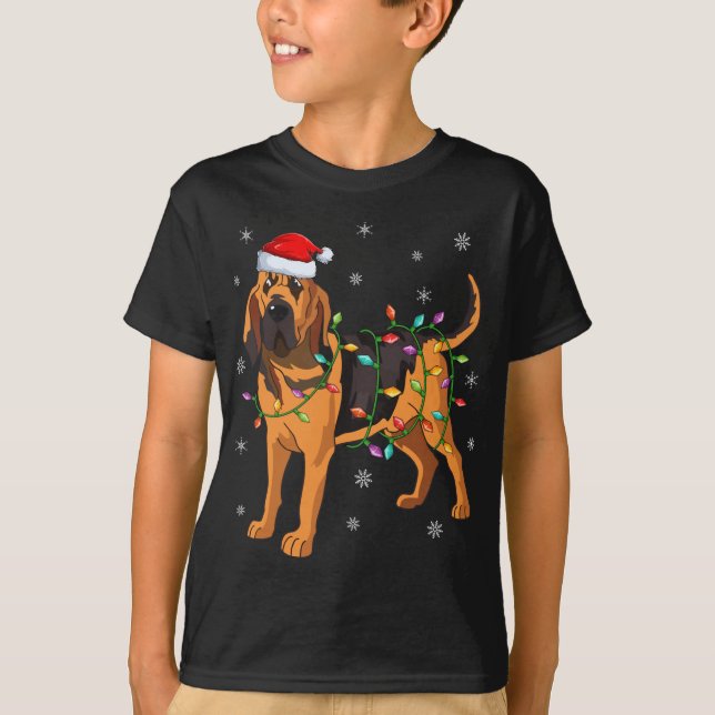 T-shirt Bloodhound Chien Xmas Éclairage Santa Hat Bloodhou (Devant)