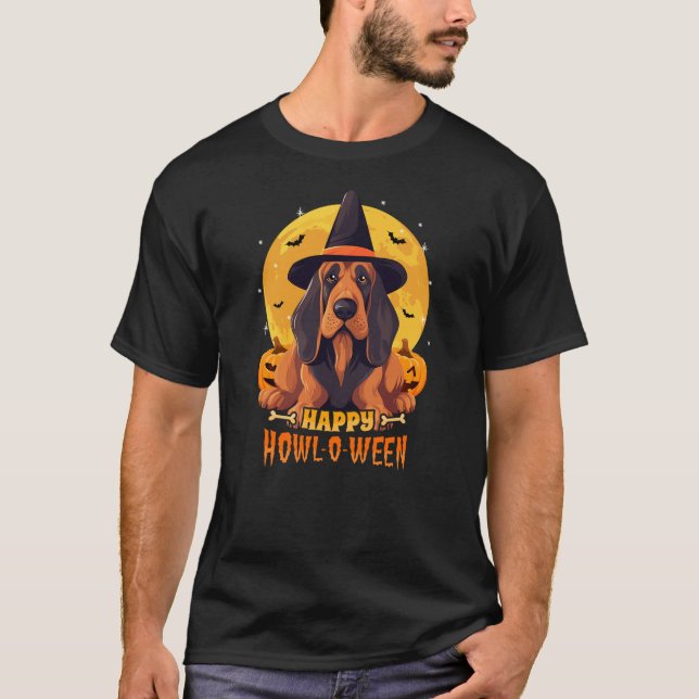 T-shirt Bloodhound Halloween Dog Howl O Ween Funny Pet (Devant)