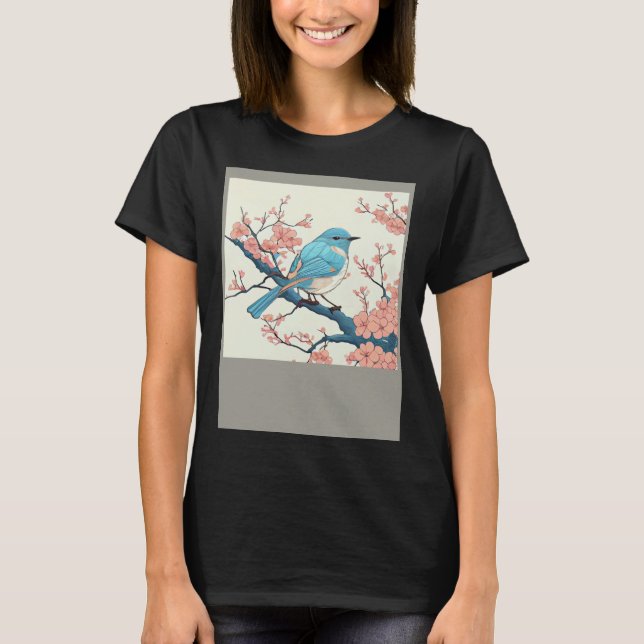 T-shirt Blossoming Bluebird on Sakura Branch  Floral Fligh (Devant)