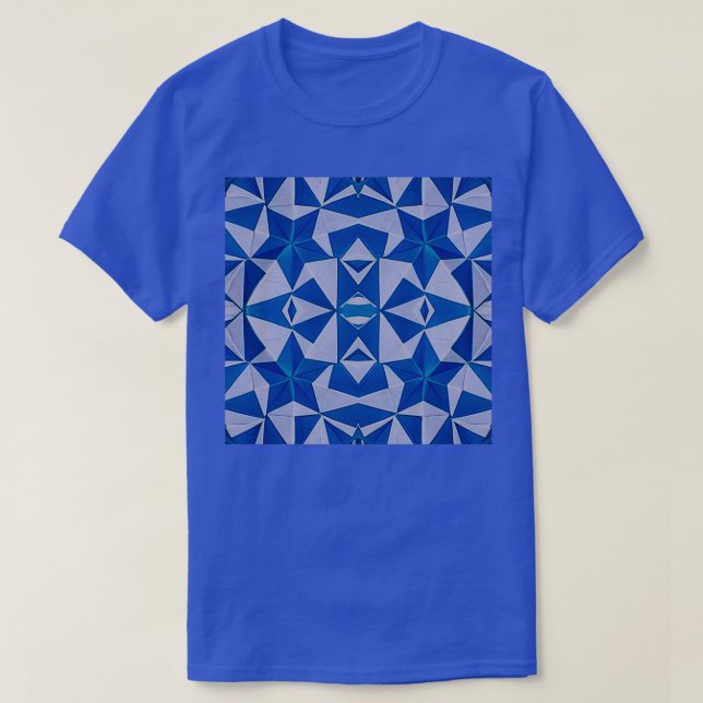 T-shirt Blue and White Origami Stars Pattern (Design devant)