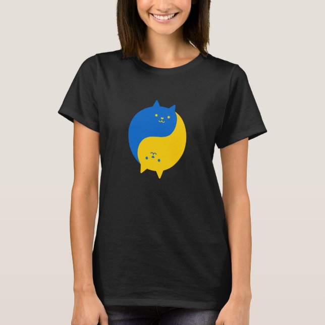 T-shirt Blue and Yellow Victory Cats Balanced Yin Yang Meo (Devant)