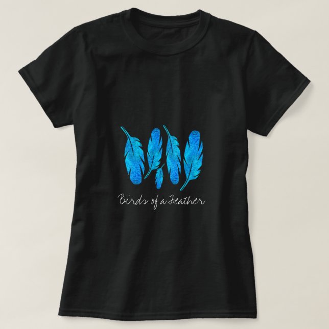T-shirt Blue boho feathers blue and gray (Design devant)