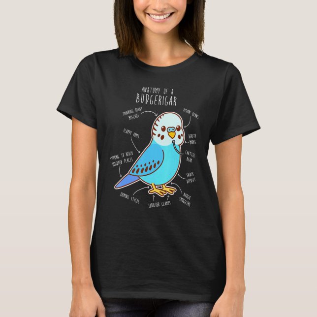 T-shirt Blue Budgie Anatomy Classic (Devant)