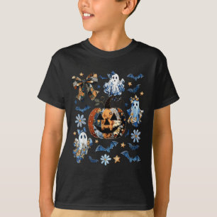 T-shirt Blue Denim Floral Patchwork Citrouille Ghost Coque