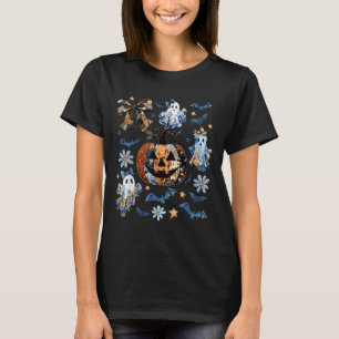 T-shirt Blue Denim Floral Patchwork Citrouille Ghost Coque