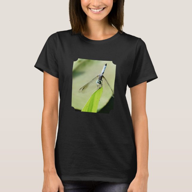 T-shirt Blue Dragonfly green leaf Nature Photo (Devant)
