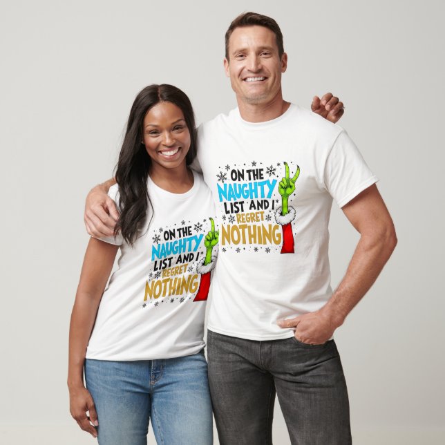 T-shirt Blue & Gold Naughty List Christmas Creature Design (Unisexe)