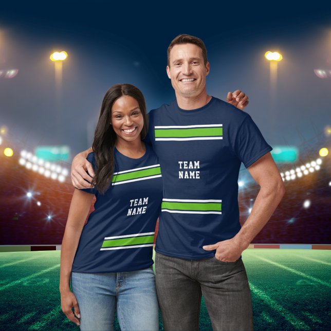 T-shirt Blue Green White Sports Jersey Nom de l'équipe Uni (Blue Green White Sports Jersey Team Name Unisex T-Shirt)