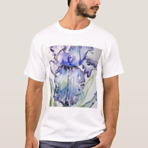 T-shirt Blue Iris Art floral Aquarelle Art