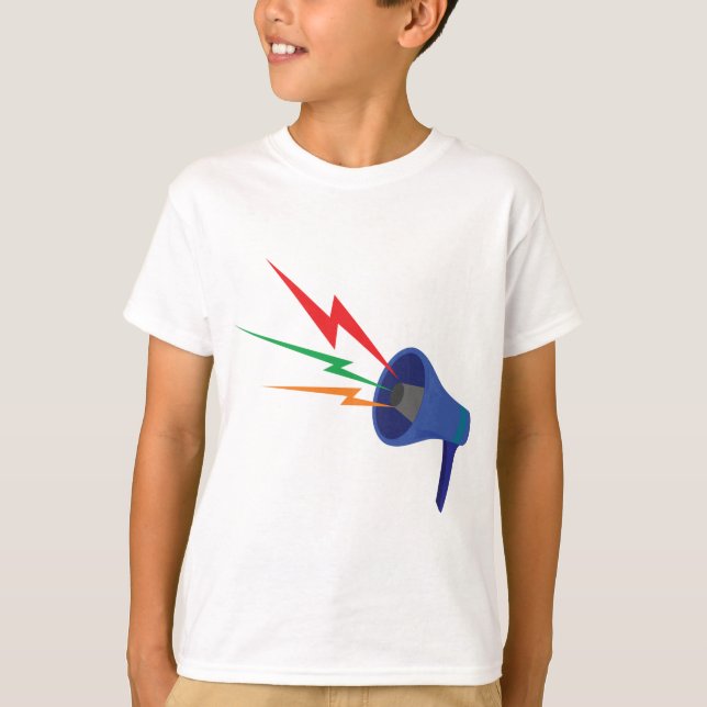T-shirt Blue Megaphone with Colorful Lightning Bolts (Devant)