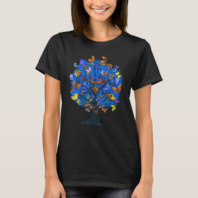 T-shirt Blue Morpho Butterfly Swarm Butterflies Trees Butt (Devant)