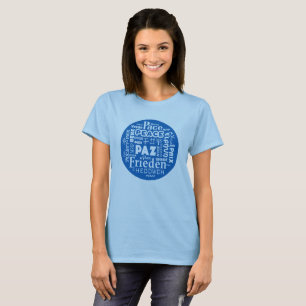 T shirt Blue Multi Language Peace design.