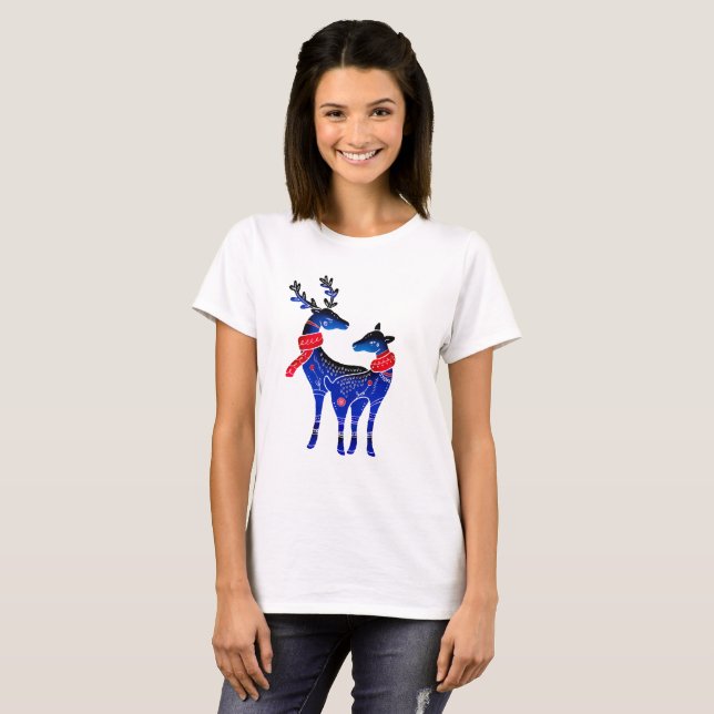 T-shirt Blue Nordic Christmas Reindeer Pair (Devant entier)