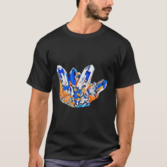T-shirt Blue Orange Crystal Gems Rochers Art Abstrait (Devant)