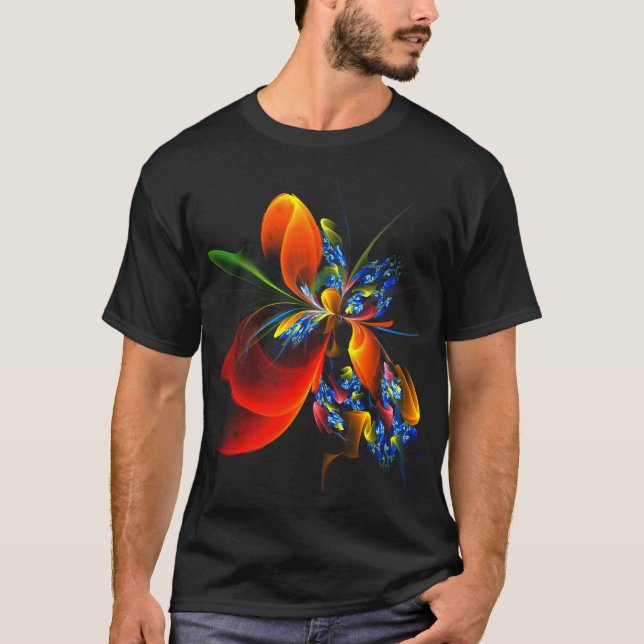 T-shirt Blue Orange Floral Moderne Art Abstrait Motif #03 (Devant)