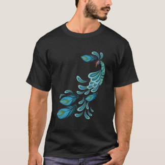 T-shirt Blue Peacock Print Teal Feathers I Peacock
