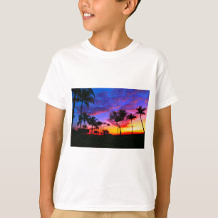 T-shirt Blue Red Sunset Exotic Hawaiian Beach Palm Trees