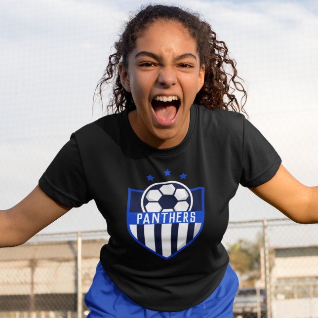 T-shirt Blue Soccer Shield Team, Nom et numéro du joueur (Créateur téléchargé)