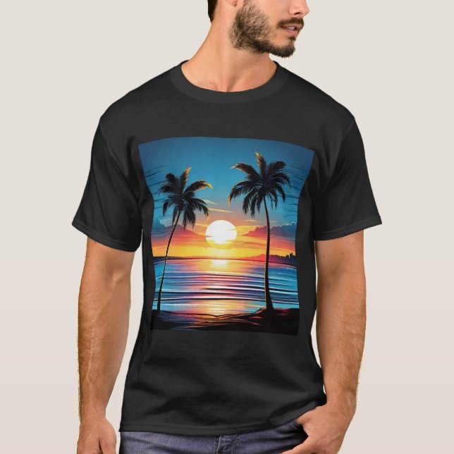 T-shirt Blue Sunset Beach Tee - Tranquil Shoreline in Twil (Devant)