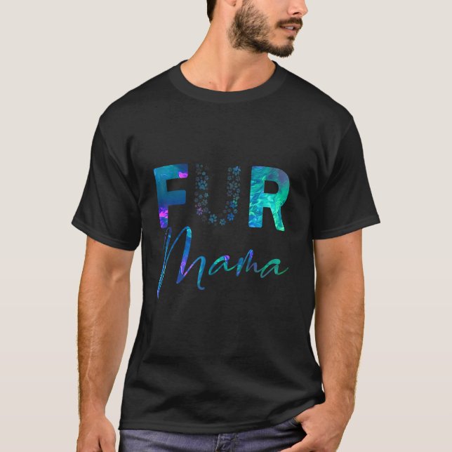 T-shirt Blue teal purple Fur mama paw print heart puppy do (Devant)