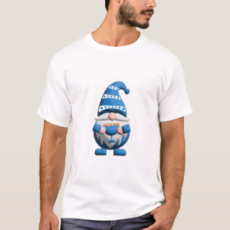 T-shirt Blue White Hanukkah Gnome holding Menorah